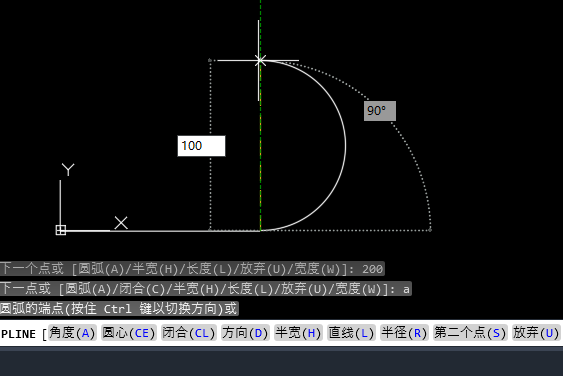 CAD2023多段線模式里面怎么直線變成圓弧畫圖？第5步