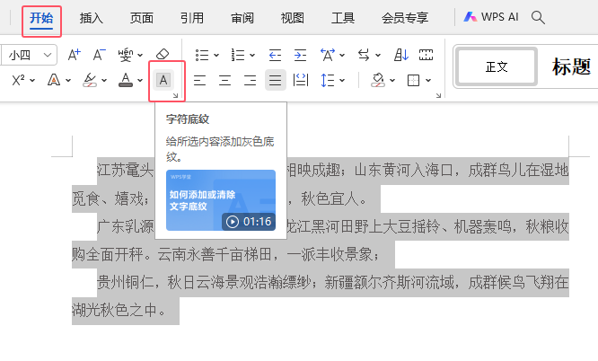 WPS如何給所選內(nèi)容添加灰色底紋？第2步